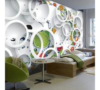 Custom Mural Modern Abstract Art 3D Stereoscopic White Circle Fruits Large Restaurant Kitchen Self Adhesive Wallpaper Waterproof,430(W)*300(H)cm