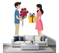 Custom Mural Wallpaper, Modern 3D Effect Backdrop Wall Art Murals, Non-Woven Romantic Cartoon boy Girl Mural, Wallpaper Photo for Living Room Home Decoration 200 x 140 cm
