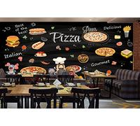 Custom Mural Western Restaurant Steak Beef Photo Wallpaper Large Food Restaurant Background Wall-Hand Painted Blackboard Western Food Pizza Ingredients Hamburger Background Wall 430Cm(W)×300Cm(H)