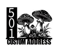 Custom Mushroom Metal Address Sign, Personalized Mushroom House Number Plaque, Boho Fungi Decor with Street Name, Nature Plant Lover Gift (Style-3)
