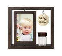 Custom My First Haircut Keepsake Frame - Rotatable Display of Before and After Haircut Photos with Glass Keepsake Jar for Baby Hair,Newborn Memory Gift for Boy or Girl,Holds Two 4x6 Pictures (brown1)