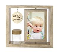 Custom My First Haircut Keepsake Frame - Rotatable Display of Before and After Haircut Photos with Glass Keepsake Jar for Baby Hair,Newborn Memory Gift for Boy or Girl,Holds Two 4x6 Pictures (wood1)