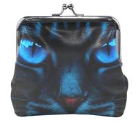 Custom Mysterious Glowing Blue Cat Eyes Leather Coin Purses & Pouches Cute Kiss Lock Change Purse for Girls