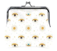 Custom Mystical Stylized Eyes White Leather Coin Purse Holder Women Kiss Lock Small Pouch Coin Wallet, Mystical Stylized Eyes White, Classic