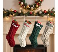 Custom Name 18Inch Large Christmas Stocking, Custom Name Embroidered Hanging Large Cable Knitted Xmas Stockings for Holiday and Fireplace Party Decoration