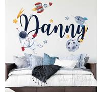 Custom Name and Color Space Ship Wall Decal - Personalized Planet Wall Sticker - Spaceship Planet Outer Space Wall Decor for Nursery Bedroom playroom