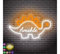 Custom Name Anime Dinosaur Neon Sign, Personalized Dinosaur Theme Acrylic Led Neon Light Sign Man Cave Bedroom Wall Decor, Christmas Holiday Birthday Gifts for Kids Boys Girls Dinosaur Lovers