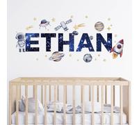 Custom Name Astronaut Wall Decal - Personalized Astronaut Wall Sticker - Spaceship Planet Outer Space Wall Art- Wall Decal for Kids Room and Nursery