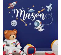 Custom Name Astronaut Wall Decal,Personalized Astronaut Wall Sticker,Spaceship Planet Outer Wall Art for Nursery Bedroom playroom Decoration