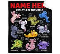 Custom Name Axolotls of The World Blanket Customized Text Gifts Plush Soft Fuzzy Lightweight Personalized Flannel Throw Blankets 50"x60" for Teens Birthday Home Couch Sofa Bedroom