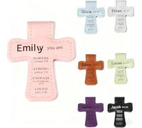 Custom Name Bible Verses Cross Shaped Leather Bookmark,Personalized Magnetic Christian Bookmark Clip with Scripture,First Communion Baptism/Confirmation Gift for Book Lovers/Men/Women (Purple)