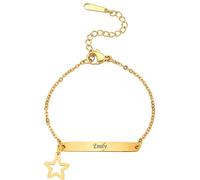 Custom Name Bracelet with Lovely Charms,DIY Engraved Stainless Steel Curved Plate Bracelet, Butterfly, Crown, Heart & Star Accessories, Adjustable & Comfortable for Boys & Girls (D-Star)