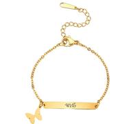 Custom Name Bracelet with Lovely Charms,DIY Engraved Stainless Steel Curved Plate Bracelet, Butterfly, Crown, Heart & Star Accessories, Adjustable & Comfortable for Boys & Girls (A-Butterfly)