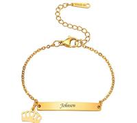 Custom Name Bracelet with Lovely Charms,DIY Engraved Stainless Steel Curved Plate Bracelet, Butterfly, Crown, Heart & Star Accessories, Adjustable & Comfortable for Boys & Girls (B-Crown)