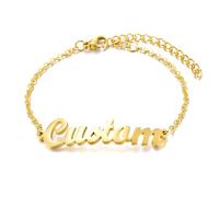 Custom Name Bracelets, LucBuy Personalized 18K Gold Plated Nameplate Bangle, Stylish Bracelet Jewelry with any Name or Word, Unique Letter Band Gifts for Birthday Anniversary Wedding (Gold)