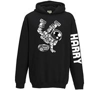 Custom Name Break Dancing Astronaut Kids Hoodie, Personalised Text Gifts For Boys and Girls , Unique and Cool Birthday Christmas Dance Class Hoody, Hooded Dancer Jumper Gift, Black, 7-8 Years