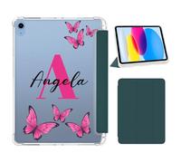 Custom Name Case Fit for Apple iPad A16 11th Gen 11 Inch 2025 & 10th 10.9 inch 2022, Personalize Flip Stand Shockproof Pencil Holder Cover with Clear Back Shell Initial Letters Monogram,Deep Green