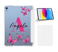 Custom Name Case Fit for Apple iPad A16 11th Generation 11 Inch 2025 & 10th 10.9 inch 2022, Personalize Flip Stand Shockproof Pencil Holder Cover with Clear Back Shell Initial Butterfly Monogram,White