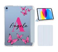 Custom Name Case Fit for Apple iPad A16 11th Generation 11 Inch 2025 & 10th 10.9 inch 2022, Personalize Flip Stand Shockproof Pencil Holder Cover with Clear Back Shell Initial Butterfly Monogram,Blue
