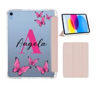 Custom Name Case Fit for Apple iPad A16 11th Generation 11 Inch 2025 & 10th 10.9 inch 2022, Personalize Flip Stand Shockproof Pencil Holder Cover with Clear Back Shell Initial Butterfly Monogram,Pink