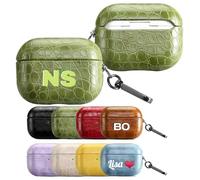 Custom Name Case for AirPods 4th 3rd Pro 2nd 1st Gen Personalized Gift Customized Any Text Logo Luxury Crocodile Leather Air Pods Protective Cover with Carabiner Keychain
