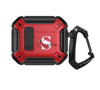 Custom Name Case for AirPods 5th/4th Gen 2026 2024 with Lock Keychain Personalized Initials Rugged Locking Cover for AirPod 5/4 Full Body Shockproof Armor Protective Skin Automatic Pop-up, Red