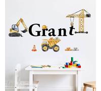 Custom Name Construction Trucks Wall Decals Excavator Dump Truck Sticker for Boys Room Kids Bedroom Mural