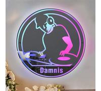 Custom Name Disc Music Player Wall Art Sign With LED Light, Personalized DJ Earphones Mirror Sign, DJ Headphones Led Neon Light Sign Wall Hanging Decor Musical Instrument