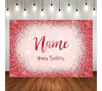 Custom Name DIY Birthday Photography Backdrop Party Black Gold Glitter Sequin Spots Sparkle Background Golden Print Wall Decorations Backdrop Party Background Decor
