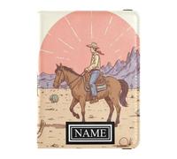 Custom Name Family Travel Leather Passport Holder Large Capacity Money Holder for Family Trip Essentials Cowboy Riding A Horse
