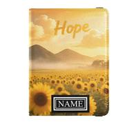Custom Name Family Travel Leather Passport Holder Large Capacity Money Holder for Men Trip Essentials Sunflower Field with Hope