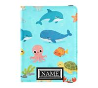 Custom Name Family Travel Leather Passport Holder Secure Hidden Passport Book Holders for Family Trip Essentials Sea Animals Colorful