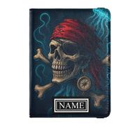 Custom Name Family Travel Leather Passport Holder Waterproof Ticket Holder for Women Trip Essentials Pirate Skull