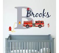 Custom Name Fire Truck Wall Decor Personalized Fire Engine Wall Sticker for Kids' Room and Playroom Custom Capital Name Decor