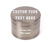Custom Name Herb Grinders, Engrave Text Grinder for Dry Herb Portable Zinc Alloy Metal 4 Pieces Grinder 1.6/2.0/2.2/2.5/3.0 Inches (Gray)