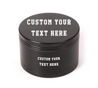 Custom Name Herb Grinders, Engrave Text Grinder for Dry Herb Portable Zinc Alloy Metal 4 Pieces Grinder 1.6/2.0/2.2/2.5/3.0 Inches (Black)