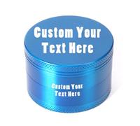 Custom Name Herb Grinders, Engrave Text Grinder for Dry Herb Portable Zinc Alloy Metal 4 Pieces Grinder 1.6/2.0/2.2/2.5/3.0 Inches (Blue)