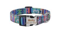 Custom Name ID Tag Adjustable Nylon Plaid Dog Collar(Green 2,S)