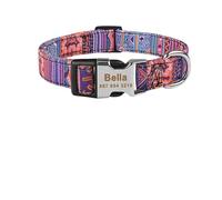 Custom Name ID Tag Adjustable Nylon Plaid Dog Collar(Red 4,L)