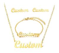 Custom Name Jewelry Sets, LucBuy Personalized 18K Gold Plated Necklace Bracelet Earrings Set, Customized Letter Jewelry with any Name or Word, Unique Gifts for Birthday Anniversary Wedding (Gold)