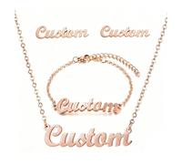 Custom Name Jewelry Sets, LucBuy Personalized 18K Gold Plated Necklace Bracelet Earrings Set, Customized Letter Jewelry with any Name or Word, Unique Gifts for Birthday Anniversary Wedding (Rosegold)