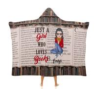 Custom Name Just A Girl Who Loves Book Reading Throw Blanket, Personalized My Reading Book Wearable Hooded Blanket, Books Lovers Gifts for Read Bookish, Bookworm Literary Gift