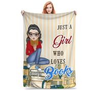 Custom Name Just A Girl Who Loves Book Reading Throw Blanket, Personalized My Reading Book Wearable Hooded Blanket, Books Lovers Gifts for Read Bookish, Bookworm Literary Gift
