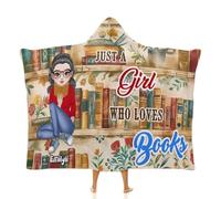 Custom Name Just A Girl Who Loves Book Reading Throw Blanket, Personalized My Reading Book Wearable Hooded Blanket, Books Lovers Gifts for Read Bookish, Bookworm Literary Gift