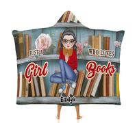 Custom Name Just A Girl Who Loves Book Reading Throw Blanket, Personalized My Reading Book Wearable Hooded Blanket, Books Lovers Gifts for Read Bookish, Bookworm Literary Gift