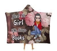 Custom Name Just A Girl Who Loves Book Reading Throw Blanket, Personalized My Reading Book Wearable Hooded Blanket, Books Lovers Gifts for Read Bookish, Bookworm Literary Gift