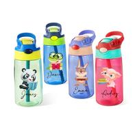 Custom Name Kids Water Bottle 16 OZ Back To School Water Bottle Animal Reading Books Girls Boys Water Bottle Personalised Kids Name Water Bottles Kids Drink Bottle with Silicone Straw Lid & Handle