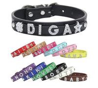 Custom Name Leather Dog Collar - Personalized Pu Leather Collar with Rhinestone Letters, Crystal Dog Collars Personalized and Leash Set for Small Medium and Large Dogs