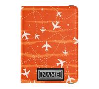Custom Name Leather Passport Holder Cover Wallet Anti Theft Passport Wallet for Family Business Trip Night Sea with Boats Pattern, Orange Sky with Planes Pattern, One Size, Fashion