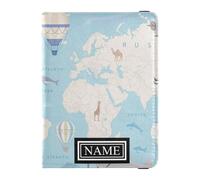 Custom Name Leather Passport Holder Cover Wallet Large Capacity Money&Card Holder for Men Trip Document World Map Childish